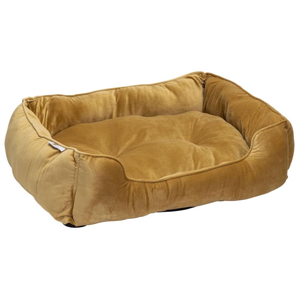 House Of Paws Extra Large Mustard Velvet Square Dog Bed - Soft Touch Comfort - Removable Machine Washable Cushion