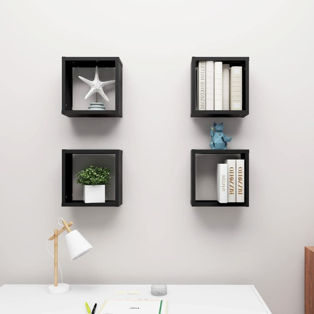 Scaffalature, mensole da parete e sporgenze, mensole cubiche da parete, 4 pezzi, nero, 30 x 15 x 30 cm