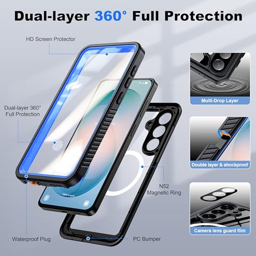 Image of ANTSHARE IP68 Waterproof Case for Samsung Galaxy S26 Plus [2026] - MagSafe Compatible, Built-in Screen /Lens Protector - Shockproof Full Body Protection for Swimming /Outdoor, Blue /Clear