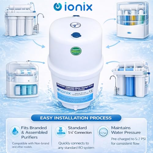 Image of IONIX Ro pressure tank with tank valve, Pre-Pressurized Water Storage Tank | Pressure Tank with 3.2 Gallon Capacity