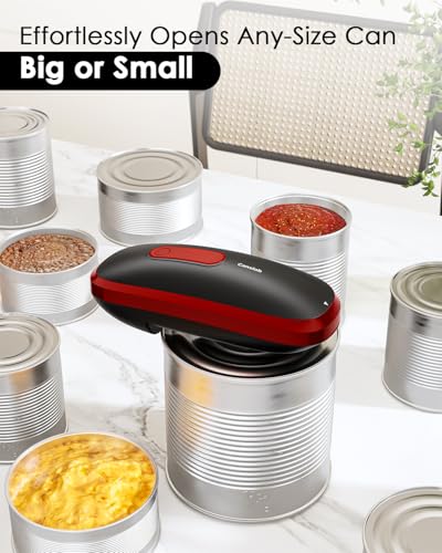 Canslab CORE Electric Can Opener_Single Touch Automatic Opener for Seniors with Arthritis, Auto Shut-off, Cordless Battery Powered, Side Cut, Smooth Edge, Handsfree for Small or Large Cans, Black+Red - Image 4