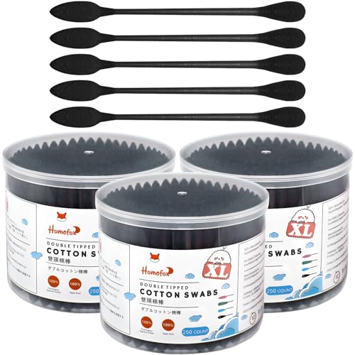 Image of XL Black Thick Cotton Swabs Pointed Precision - 750 Count Extra Large - Pointy Organic Cotton Buds Goth Bathroom Tightly Wrapped Charcoal Tips Paper Stick Cruelty-Free, XL Pointy & Round Black