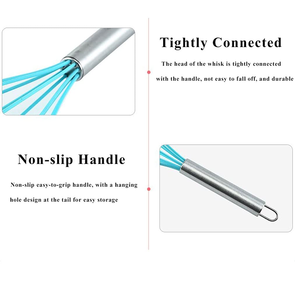 Fruste per Cucinare, Set di 3 fruste in Silicone, Balloon Wisk Kitchen con Manico in Acciaio Inossidabile, fruste manuali per Cucinare, cuocere, frullare, Montare, Montare a Neve.