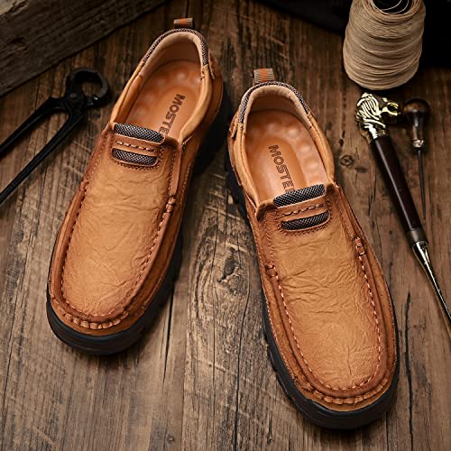 Image of MOSTELO Mens Slip On Casual Loafers Classic Outdoor Leather Walking Hiking Shoes Comfortable for Work Office Dress Outdoor