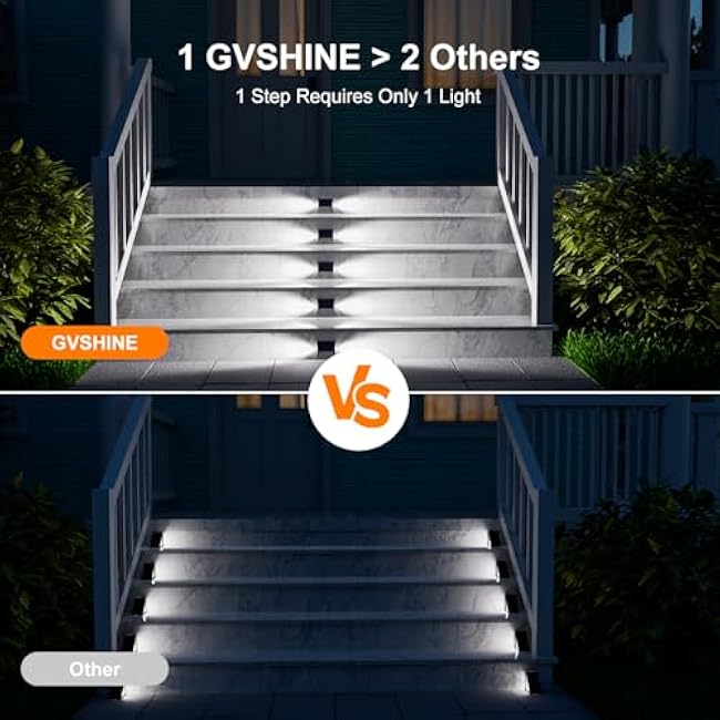 6 Pack Solar Powered Step Lights Outdoor Waterproof LED for Outside Deck Stair Safety Decorative Lamp for Porch, Yard, Patio, Wall, Fence, Walkway, Dual Sided Lighting for Enhanced Security Cool White