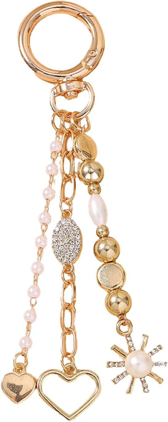Sun Pearl Heart Keychain Y2K Aesthetic Boho Hippie Bag Charm, Vintage Style Purse Accessories for Women Girls