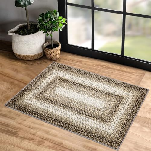 GarveeHome Entryway Rug - 2x3 Small Throw, Machine Washable, Non Slip, Boho Accent for Living Room, Taupe by GarveeHome - Used condition - US$18.30