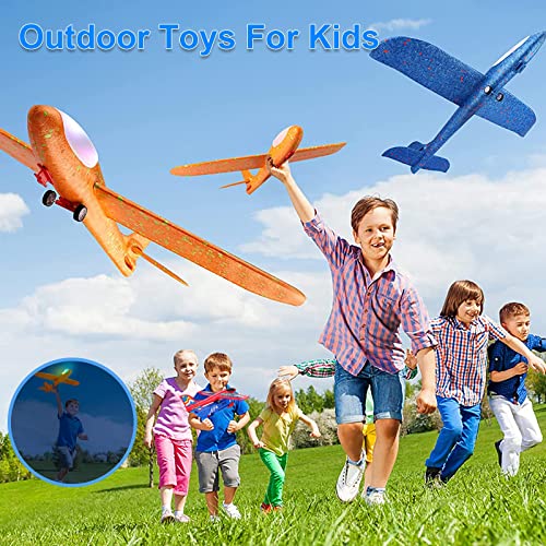 Popking 3 Pack Airplane Toys With Launcher, Throwing Led Foam Airplane Toy For Kids, 3 Flight Mode, Fun Outdoor Flying Toys Airplane Birthday Gifts For 4 5 6 7 8 9 10 11 12 Years Old Boys #TOP4