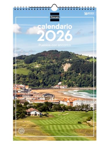 Finocam - Calendario de pared 2026 25x40 cm Mes Vista Enero - Diciembre 2026 + Sep.- Dic. 2025 (4 meses) reducidos | Calendario 2026 | Imágenes Pueblos con encanto - Español
