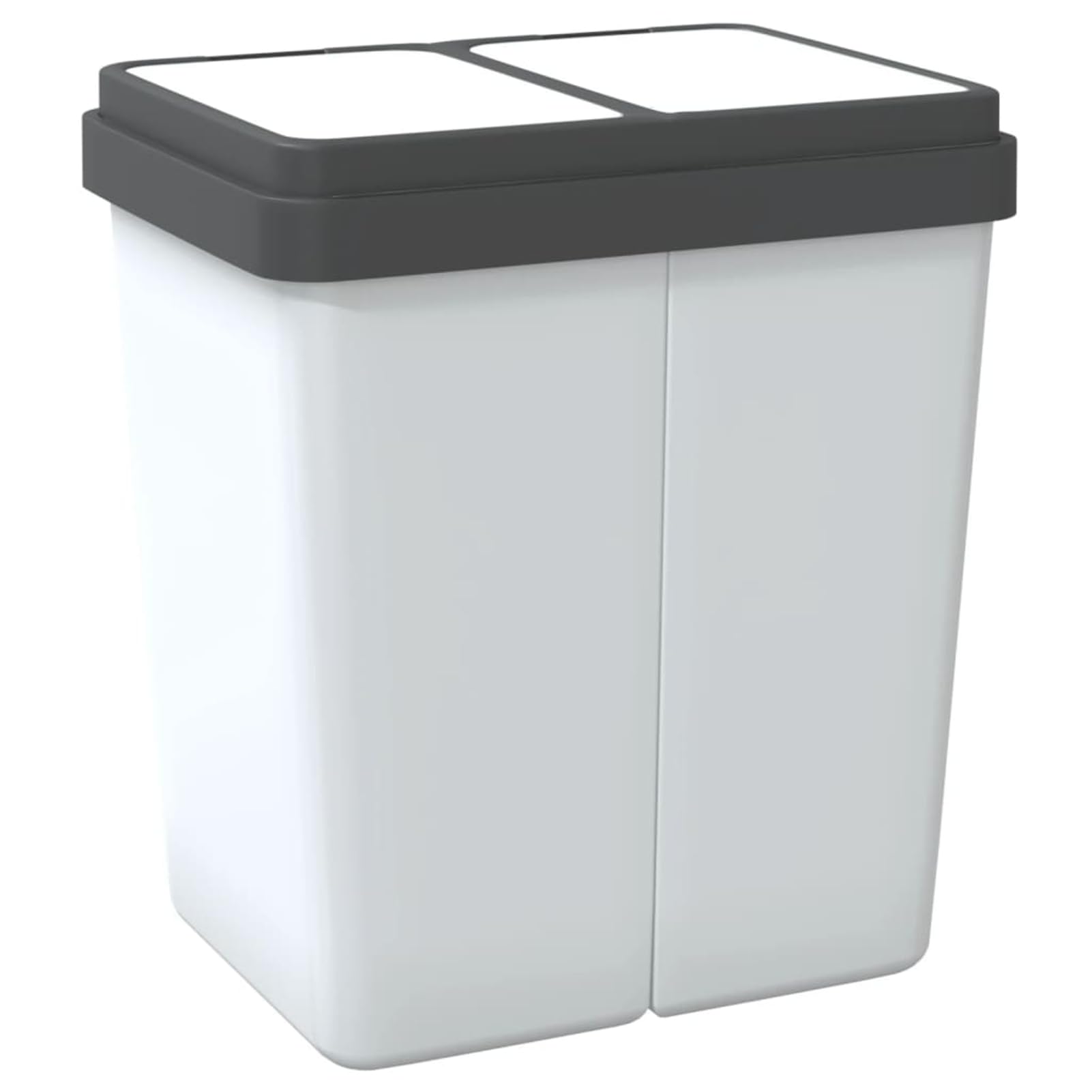 Doppel-Mülleimer 50L, Mülltrennung Recycling-Eimer mit Zwei Fächern, PP-Kunststoff Weiß, Müllbehälter mit Deckel und Müllsackhalter, für Küche Büro Haushalt 154981
