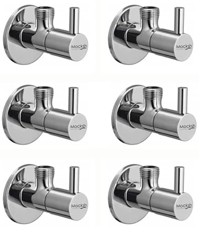 MOCKSH Stainless Steel Turbo Angle Cock/Angle Valve Bathroom Faucets Taps and Faucet Angular Stop Cock Wash Basin for Geyser Tap, Chrome Plated with Wall Flange - Pack of 6