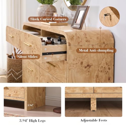 Image of Curved Drawer Dresser for Bedroom with 8 Drawers, 54'' Wide Chest of Drawer