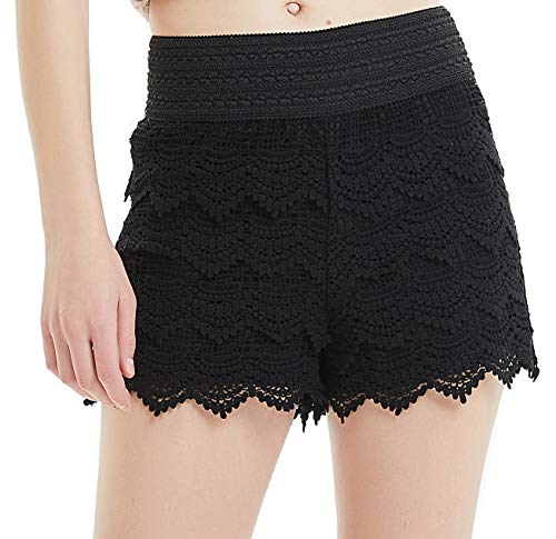 Women's Casual Shorts, Beach Hot Shorts Basic Elastic Drawstring Waist Pants Black XL