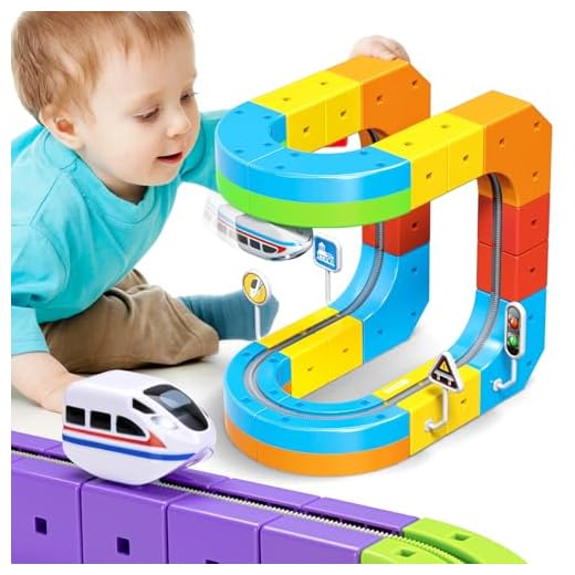 KlickRail™ Electric Train Set Flexible Race Track for Kids 4 6 7 8, 32 Pcs Car Track for Toddlers 3-5, Building Toy Train Track Gravity-Defying 3D Embedded Layouts & Motorized Car, STEM Learning Gift