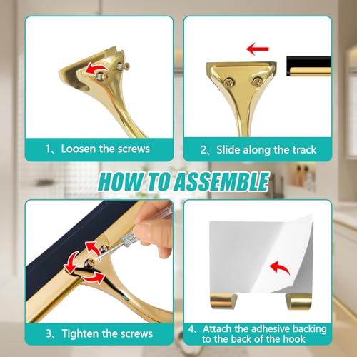 Image of Shower Squeegee for Glass Doors,10 Inch Stainless Steel Squeegee for Shower Glass with Storage Hook, Shower Squeegee for Tile Shower Walls, Window Mirror Squeegee and Car Glass (Gold)