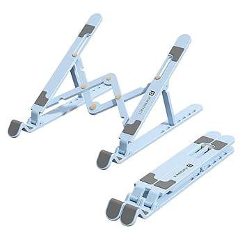 Portronics My Buddy K Lite Foldable Laptop Stand with Adjustable Heights, Anti-Slip Silicone Pads, Collapsible Design, 5 kg Max Weight, ABS Build, Portable & Lightweight Holder Riser(Blue) - image, photos