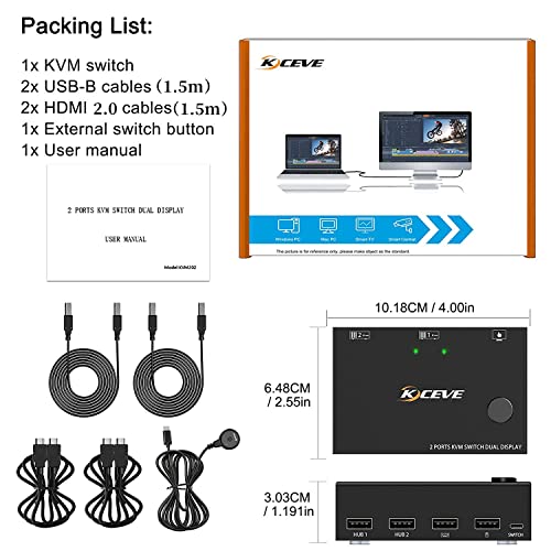 Mleeda KC-KVM202BMLEEDA Dual Monitor Kvm Switch Hdmi 2 Port 4K@60Hz,Mleeda Usb Hdmi Extended Display Switcher thumb #6
