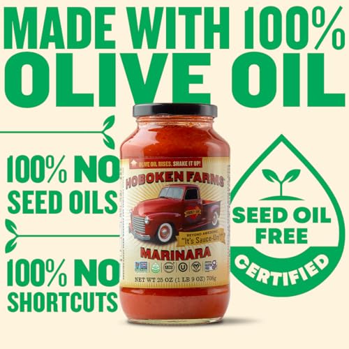 Hoboken Farms Marinara Sauce – No Sugar Added, Low Sodium, Non-GMO, Preservative-Free, Low Carb, Keto – Better For You Pasta Sauce! (25 Fl Oz, Pack of 2)