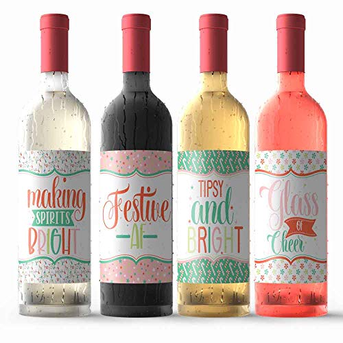 Funny & Festive Merry Christmas Themed Waterproof Wine Bottle Sticker Wrappers, 4 3.75