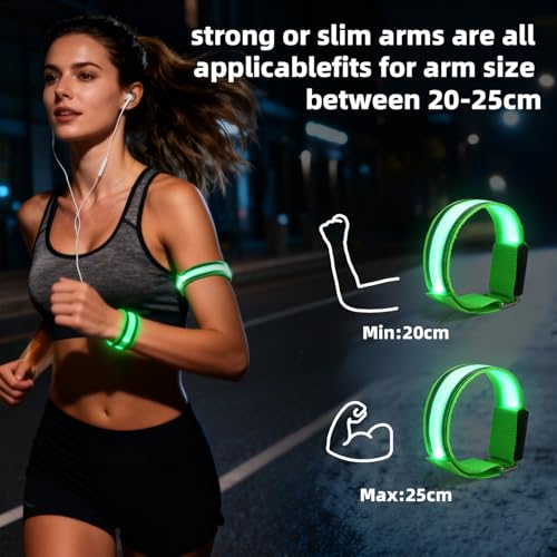 Wishstar led Armband aufladbar, 2 Stück leuchtband Grün, leucht Armband lauflicht joggen, leuchtarmband joggen zubehör, Sicherheits Licht, Reflektorband leuchtbänder arm für Radfahren, Joggen Unisex
