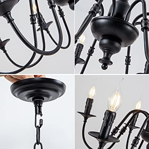 THShun Metal 8-Light Candle-Style French Country Chandelier. Black Farmhouse Chandelier Kitchen Island Pendant Lighting Fixture for Dining Room, Bedroom, Living Room, (Black 30 inch Dia) - Image 6