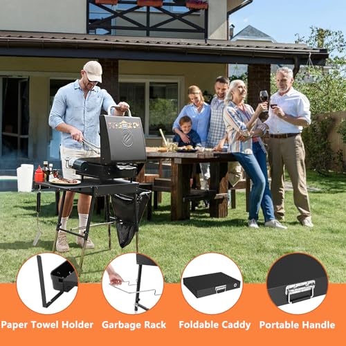 Foldable Portable Grill Table Fits 17" Or 22" Blackstone Griddle Stand, Ninja Grill Stand: Adjustable Leg with Trash Holder Perfect Blackstone Stand Accessories for Outdoor Cooking Camping