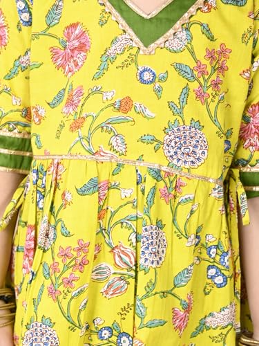 Image of superminis Girls Cotton Floral Printed Gota Patti Work Half Sleeves Sharara Suit