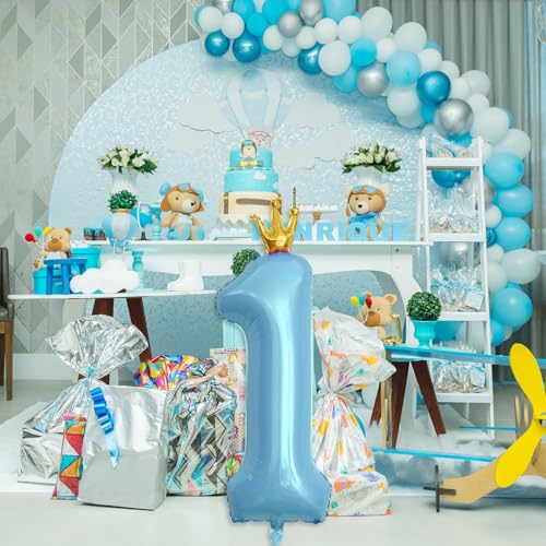ASTARON Number 1 Balloon 40 Inch Number Balloons for Birthday Party Decorations， Blue 1st Birthday Balloons with Crown for Boys Birthday Decor Anniversary Decorations - Image 6