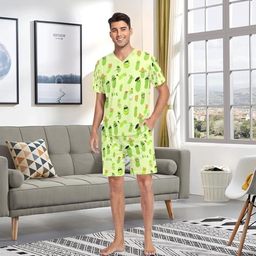 Men's Pajama Set Short Sleeve V Neck 2 Piece Nightwear Summer Sleepwear Shorts With Pockets Pjs4