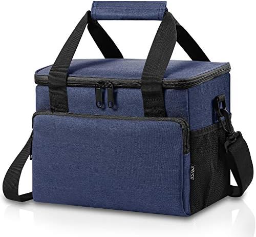 Adult Lunch Box Insulated Lunch Bag for Men & Women, Large Lunch Cooler Tote with Adjustable Shoulder Strap, Side Pockets and Water Bottle Holder, Reusable Leak Proof Lunch Bags (Blue)