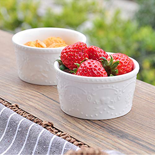 BonNoces Porcelain Embossed Ramekins Souffle Bowls Dishes, 6 Oz Pudding Bowls Dishes Cup for Baking, Set of 5