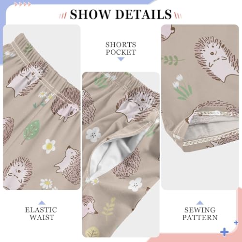 Hedgehog Wildflowers Boys Long Pants Soft Trousers Elastic Waist Kids Lounge Bottoms with Pockets S-XL4