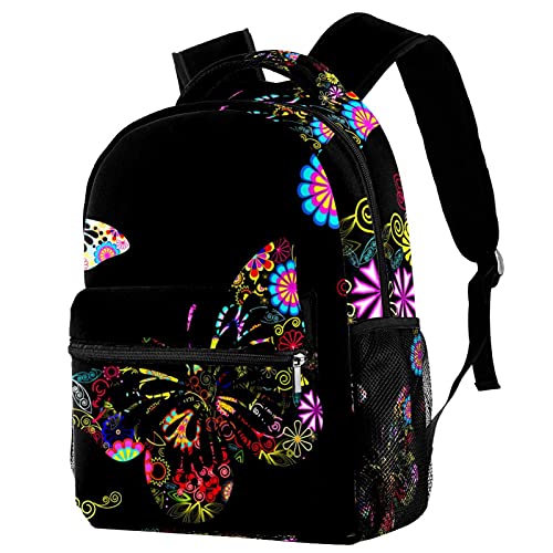 Sac à dos voyage papillon noir avec porte-bouteille étanche contre les fuites