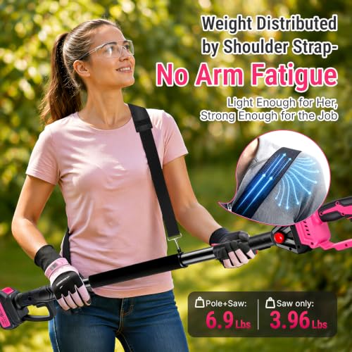 Image of 2-in-1 Pink Cordless Pole Saw for Tree Trimming, Branches Cutting