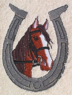 Bath Towel Set with Embroidered Horse Head in Horse Shoe - Beige