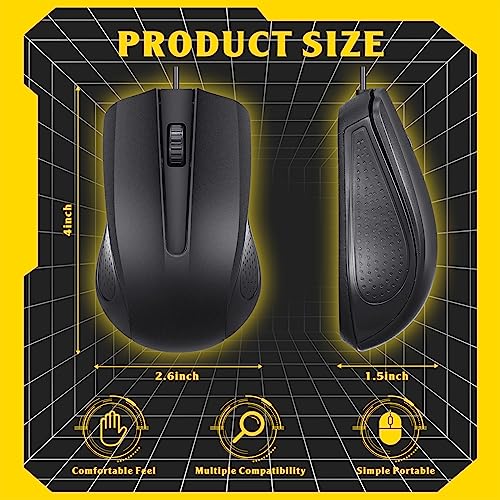 Przewodowa mysz USB - optyczna ergonomiczna mysz komputerowa z 1000 DPI, 3 przyciski, idealna do domowego biura i szkoły, Plug and Play do komputera i laptopa, zestaw 50 sztuk