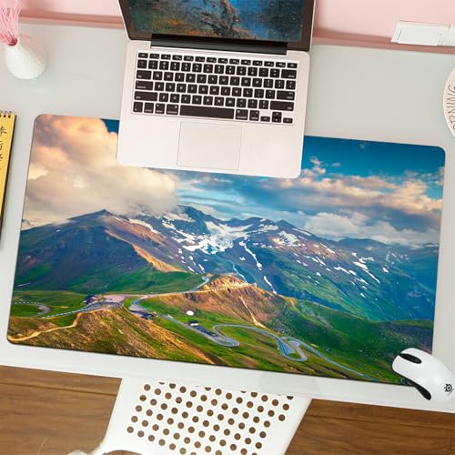 QRFASFZO Tapis de Souris Gaming - 30x80 cm - Tapis de Souris Esports - Ne Glisse jamais - Couverture complète du Bureau - Montagne, Route Alpine de Haute Montagne du Grossglockner en Autriche, thème