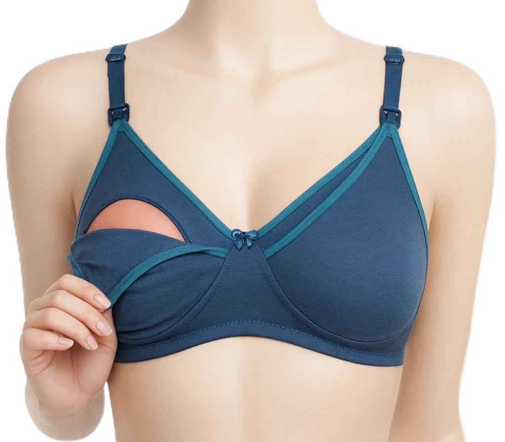 Women's Cotton Nursing Bra| Wirefree | Non Padded | Full Coverage with Front Opening| Super Combed Cotton Elastane Fabric |Feeding Bra/Nursing Bra/Maternity Bra Combo-image-44