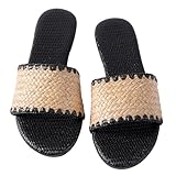 Mtzyoa Women Flat Sandals Black Size 9 Straw Raffia Braided Summer Dressy Casual Vacation Bohemian Ladies Cute Leather Beach Comfy Slip On Slides