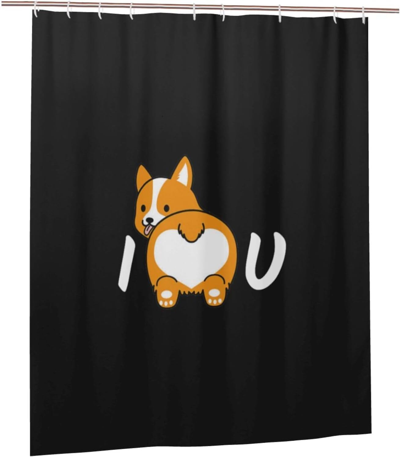 Fpandawang Corgi Love Bathroom Fabric Shower Curtain with 12 Buckles and Hooks, Washable, Waterproof, 60x72 Inches