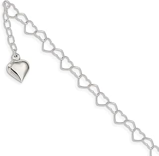 IceCarats Designer Schmuck Sterling Silber poliert Puffed Herz mit 1In Ext. Fußkettchen In 9 Zoll