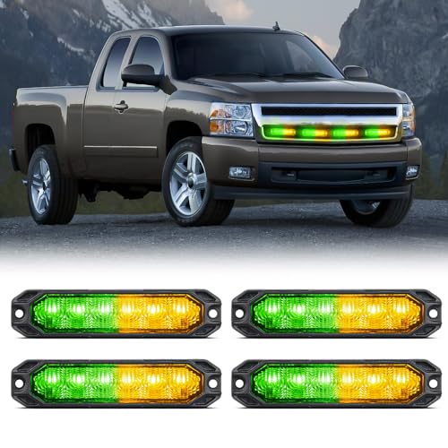Image of Nilight 6LED Amber Green Emergency Strobe lights Sync Feature Surface Mount | 12V 24V Grille Flashing Warning Hazard Light Ultra Slim for Cars Trucks Van Off Road Vehicles SUV 4PCS