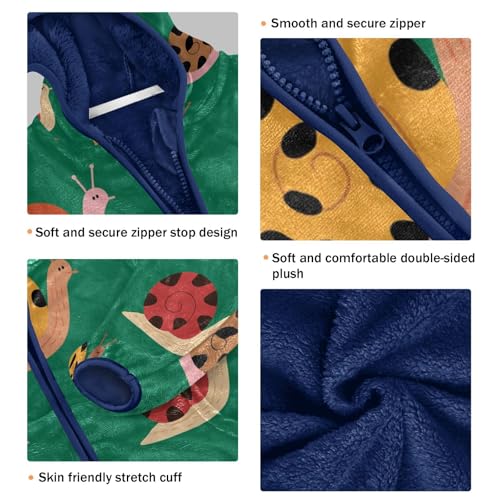 Pattern Snail on Green Toddler Fleece Jacket Girl Boys Hooded Fleece Jacket Coat Warm Outwear Zip-up 3-10T3