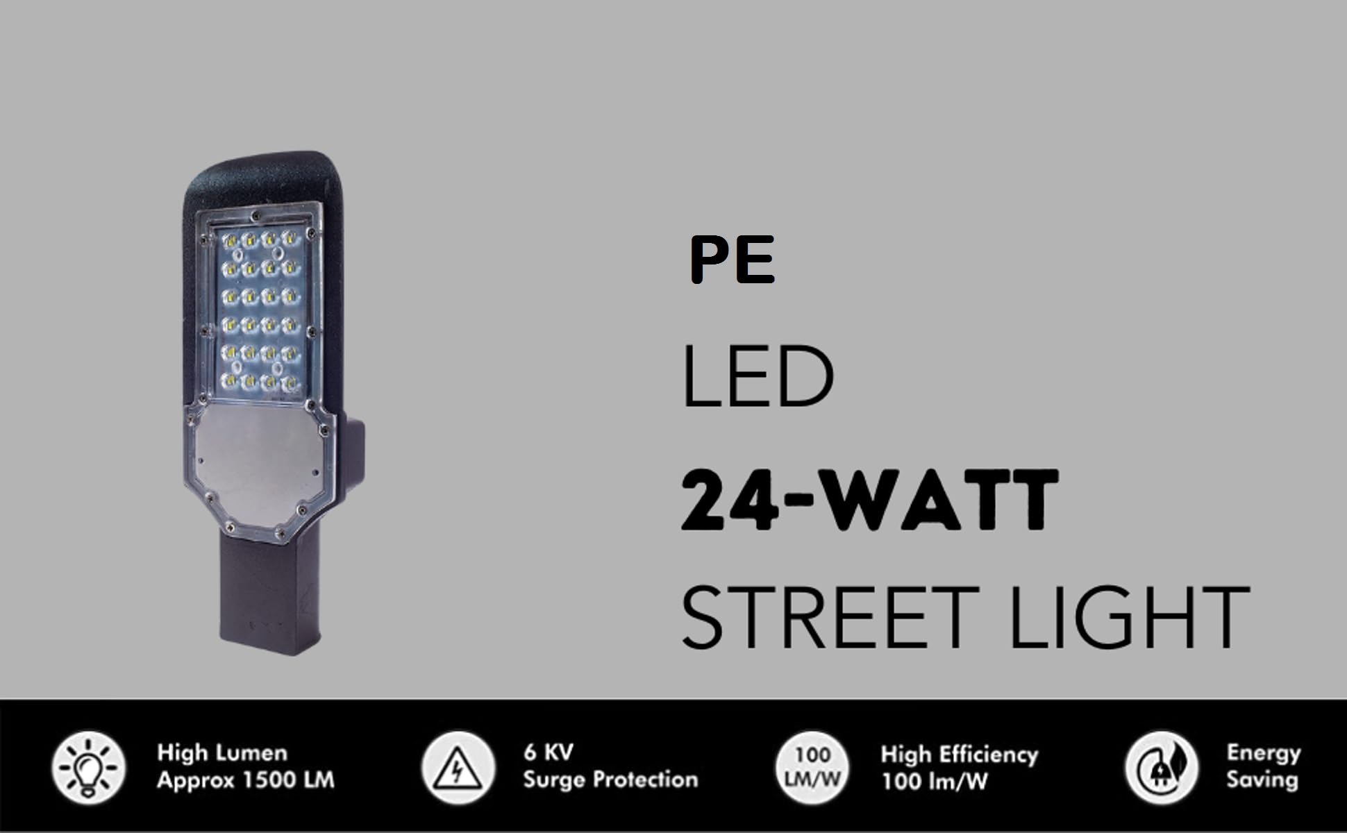 PE 24 Watt Lens LED Street Light, Outdoor Halogen Waterproof IP65 Full PVC Body, 140 Per watt Lumens (Pack of 2) 3