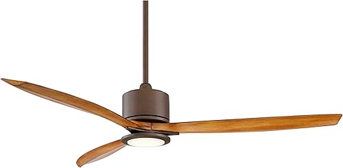 Miniatura 6 de Casa Vieja Ventilador de techo industrial rústico de 3 aspas para interiores y exteriores de 56 pulgadas con luz LED, control remoto de bronce