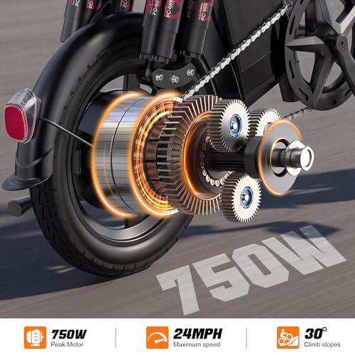 Image of Electric Bike for Adults and Teens, 560-740W Motor, 20-25MPH Compact Commuter Folding Ebike, 32 Miles Range, 48V 10Ah Battery, 3-Level Pedal Assist, 14 inch Foldable Electric Bicycle, UL 2849 Certified