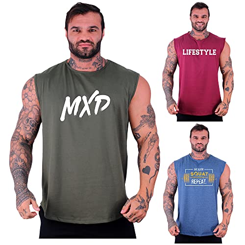 Kit 3 Regatas Machão Longline Masculina MXD Conceito Sem Manga Treino Academia Musculação Estampada