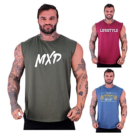 Kit 3 Regatas Machão Longline Masculina MXD Conceito Sem Manga Treino Academia Musculação Estampada (GG, Opção 04)