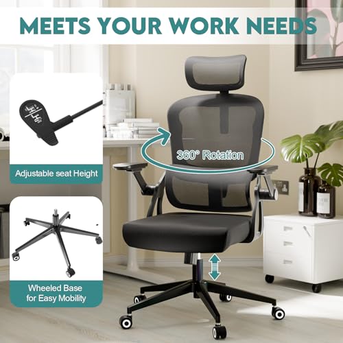 Image of Monhey Ergonomic Office Desk Chair, 90-125 Tilt Back Home Desk Chair with 360 Swivel & Mute Wheels, High Back Mesh Computer Chair for Adults with Lumbar Support, 330 LBS Capacity(05Black)
