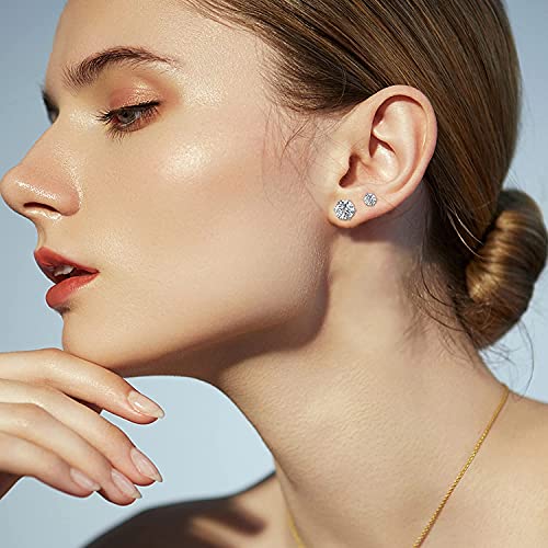MDFUN 18K White Gold Plated Round Clear Cubic Zirconia Stud Earring Pack of 6 Pairs (6 Pairs)2